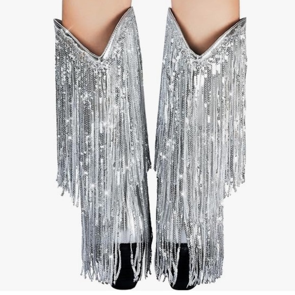Metallic Sparkly Sequin Mid Calf Cowgirl Boot - Picture 2 of 6